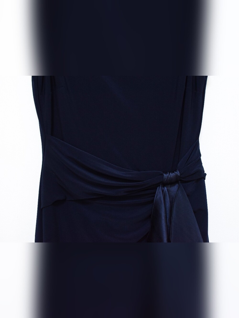Lauren Ralph Lauren Navy Blue Ruched Evening Gown Ruffle Trim Side Slit Size 6 - Picture 5 of 14